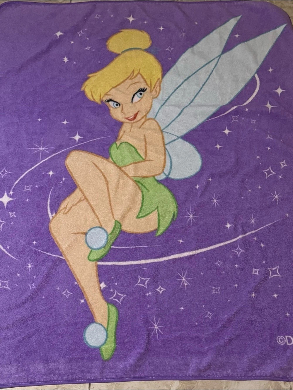 Y2K Disney Tinker Bell Blanket Purple & Green